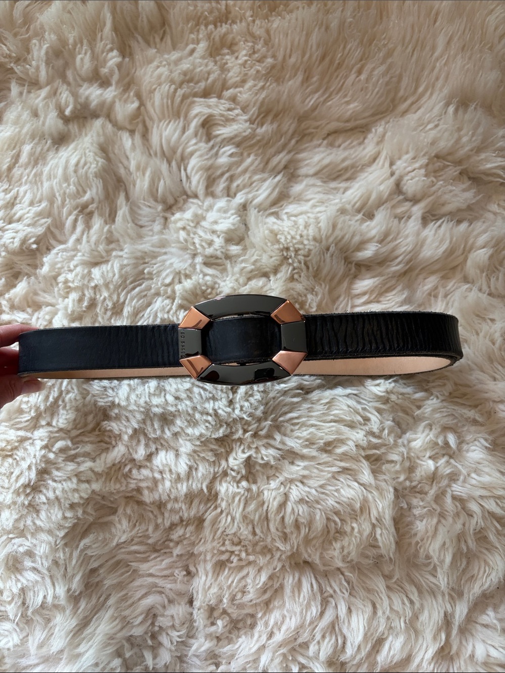 Ted Baker London Black Leather Belt with Gold-Tone Buckle
